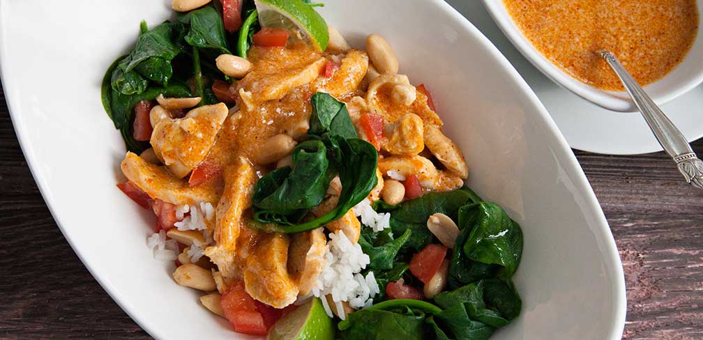 Chicken in Peanut Sauce with Spinach